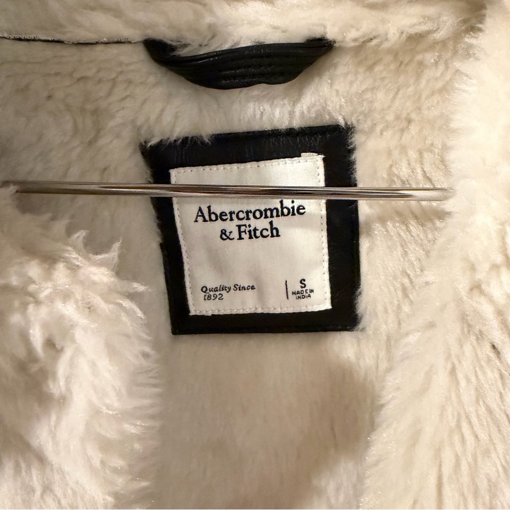 Abercrombie & Fitch Leather Jacket with Cream Accents - Picture 7 of 8